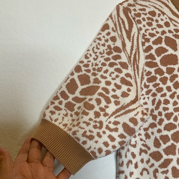 Ann Taylor Mixed Animal Print Knit Shift Dress Ribbed Trim Size M/P - Picture 6 of 12